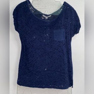 Gaze Navy Blue Lace Pocket Tee S